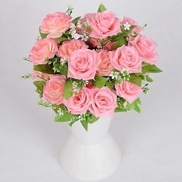 1 Bukett Konstgjord Blomma Ingen Vissning Elegant 12 Huvuden Dekorativ Vacker Faux Sidenros Blomma Hemdekoration Light Pink