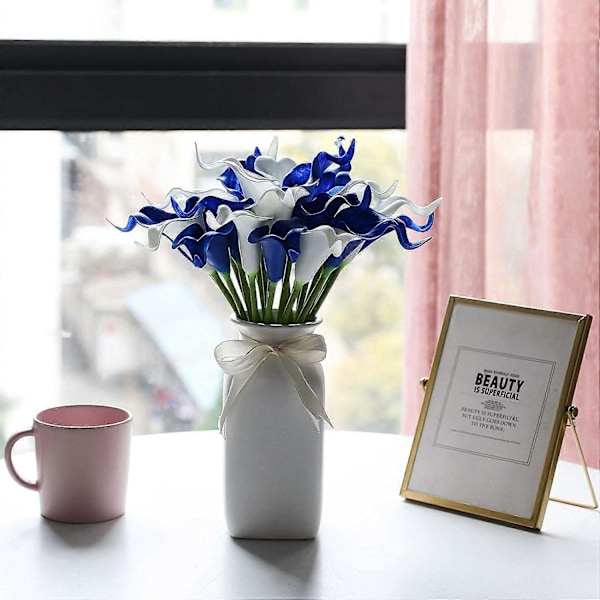 24 st Calla Lilja Bröllopsbukett Latex Real Touch Konstgjorda Blommor (Blå och Vit) Blue and White