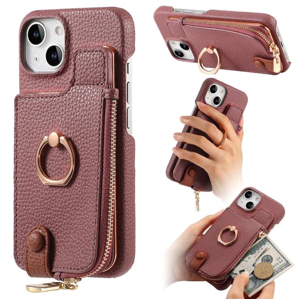 Etui til iPhone 13 Pro Max Abrikosfarvet Pebbled Almindelig Ringpung med Kortholder