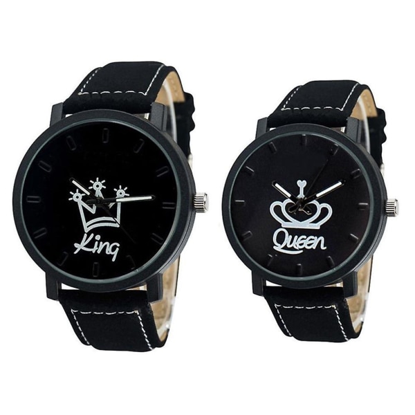 King & Queen Crown watch /armbandsur Pu konstläder B Black1