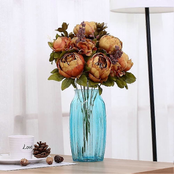 1 Stykke Kunstige Blomster Vintage Kunstig Peon Bukett Bryllup Hjem Dekor (Høstkaffe)