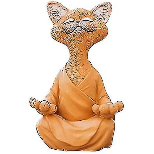Ny kattfigur, Meditationsyoga Glad Katt, Zenkatt Avslappnad Pose Skulptur För Hem Utomhus Gräsmatta Dekoration Orange
