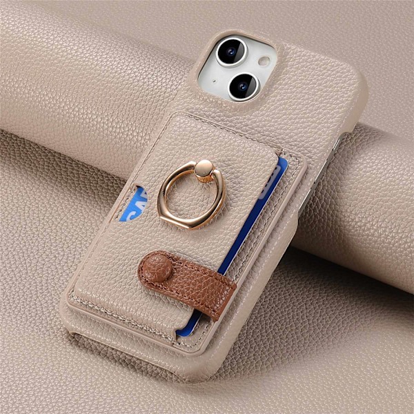 Fodral för iPhone 16 Plus Khaki Läder Pebbled personlighet