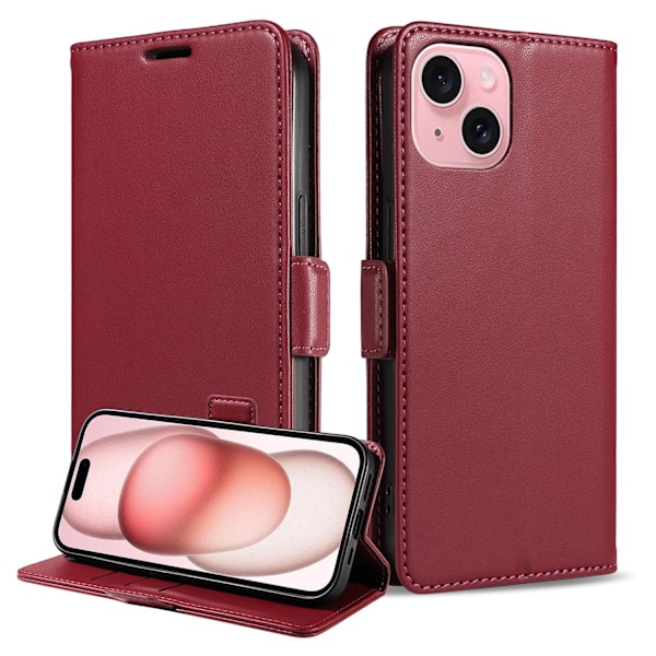 Etui til iPhone 14 Vinrød Wallet med Kortholder Flip