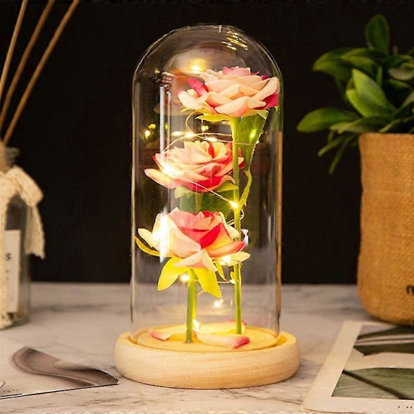 Skønheden og Udyret Rose Lampe i Glaskuppel, LED Forever Galaxy Rose Kunstig Blomst