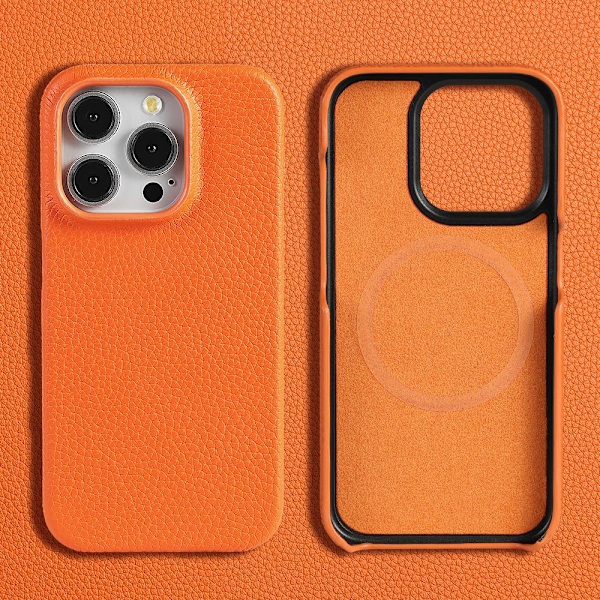 Etui til iPhone 15 Pro orange farve Magnetisk læder