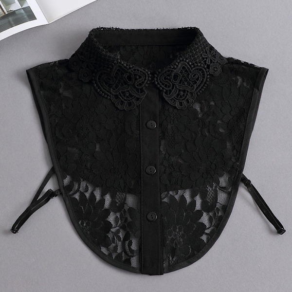 Dame falsk krage Avtakbar Multi-funksjonell skjorte Decora Sorge lace (black)