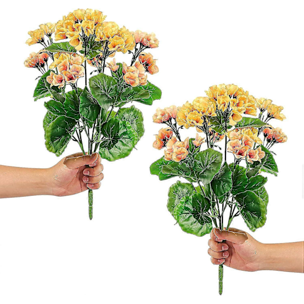 Kunstige Geranium Blomster Falsk Geranium Busk Lang Kunstig Silkeblomst Plante for Utendørs Plantekasse Hage Hjem Dekor (Blå) Yellow