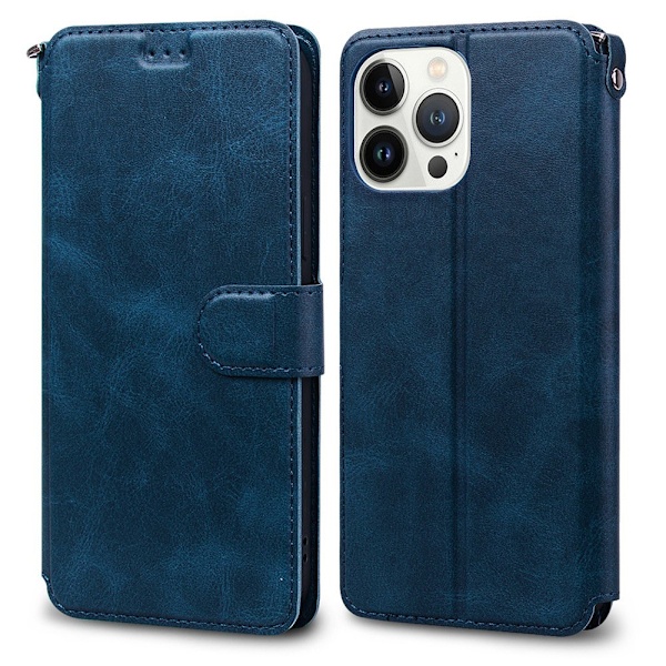Sininen iPhone 14 Plus -lompakkokotelo korttipidikkeellä ja magneetilla