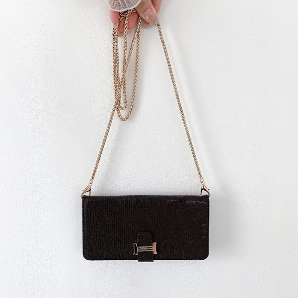 Etui til iPhone 15 Pro Svart (med maskinvarekjede) Crossbody spenne Flip