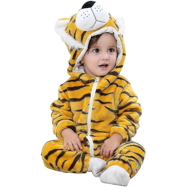 Ny unisex baby Vinter Höst Flanell Huva Romper Cosplay Tiger 90CM