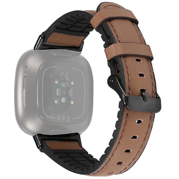 Brun Brun kompatibel med Fitbit Versa 3 Läder + Silikon Armband