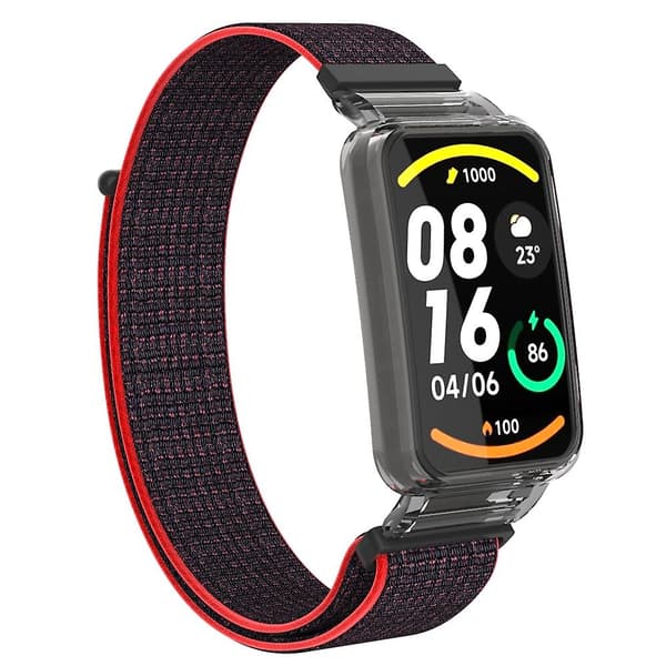 Rød Sort Rød Sort PC-etui + Nylon Loop Rem kompatibel med Xiaomi Mi Band 7 Pro