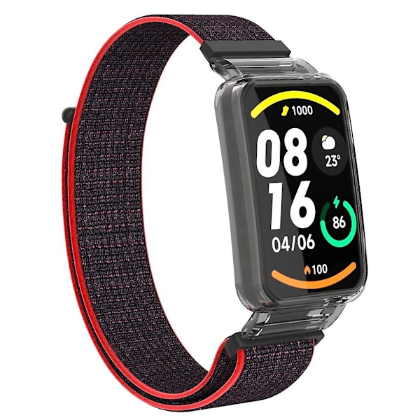 Rød Svart Rød Svart PC-deksel + Nylonløkkestropp kompatibel med Xiaomi Mi Band 7 Pro