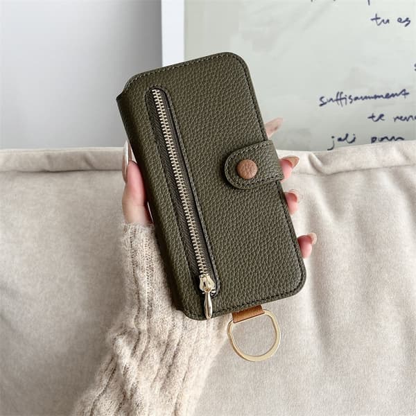 Etui til iPhone 14 Pro Max Midnight Green Xiao Qingfeng Flip Håndleddsmaskinvarering
