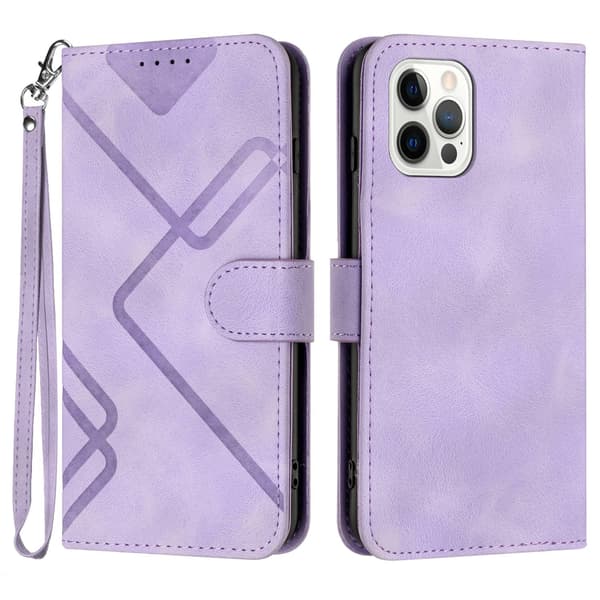Etui til iPhone 14pro MAX Lys Lilla Præget Tegnebog med Kortholder Stand Soft-Touch