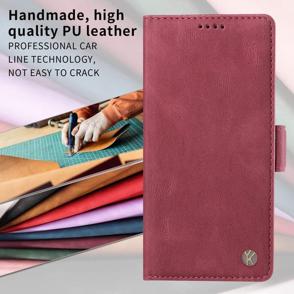 Etui til iPhone 15 Plus Claret Soft-Touch Side Buckle Frosted Wallet med kortholder Flip
