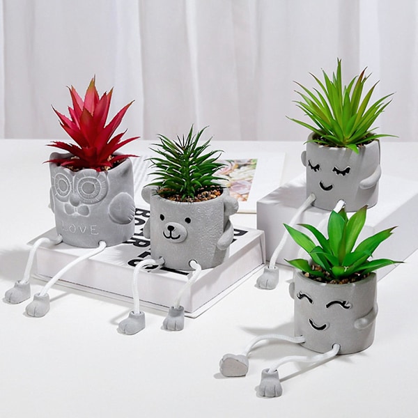 Docka Artificiell Bonsai Handgjord Skrivbordsdekoration Cement Hängande Fötter Docka Suckulent Växt D