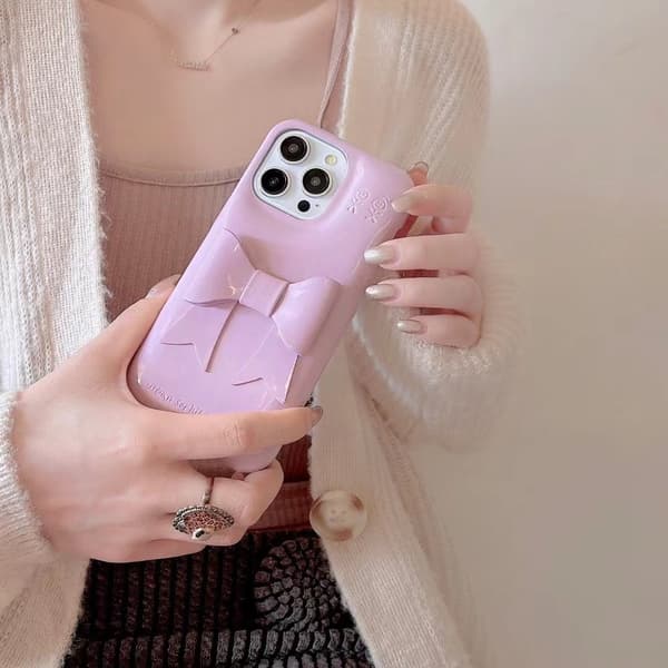 Etui til iPhone 13 Pro Max Lilla+Sløjfe Retro lædertekstur halvt dækket