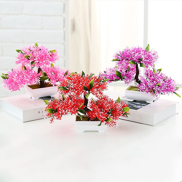 1 stk. Kunstig potteplante blomstertre hjemmekontor hage bonsai dekor ornament Pink