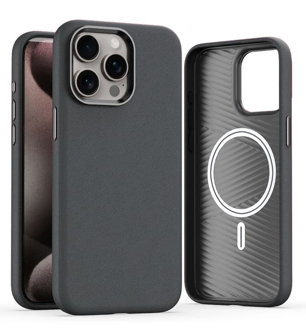 Etui til iPhone 16plus gråt læder lædermønster Magnetisk