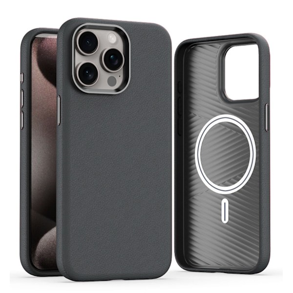 Fodral för iPhone 16plus grått läder lädermönster Magnetisk