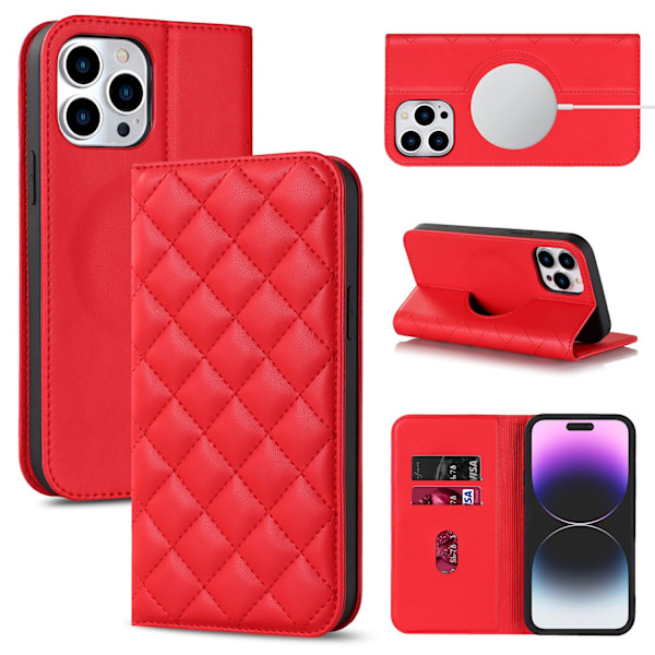 Punainen iPhone 14 -kotelo, langattomat laturit, magneettinen läppä