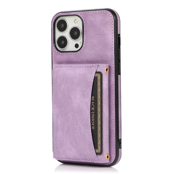 Fodral för iPhone iPhone 14 max Ljuslila Korthållare Mjuk Sidoläder