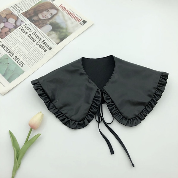 Dame falsk krage Avtakbar halv sjal Ny Pu sjal Hvit M Black