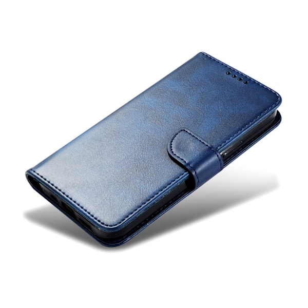 iPhone 14 Plus -kotelo, sininen vasikannahka, vintage-lompakko korttipidikkeellä ja läpällä