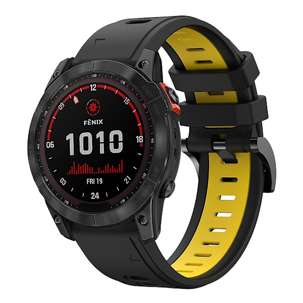 Sort Gul Sort Gul Tofarvet Silikone Urrem kompatibel med Garmin Fenix 7x