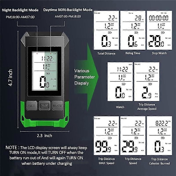 4 i 1 Cykellygte med LCD Display Speedometer og Horn USB Genopladelig Cykelcomputer til O