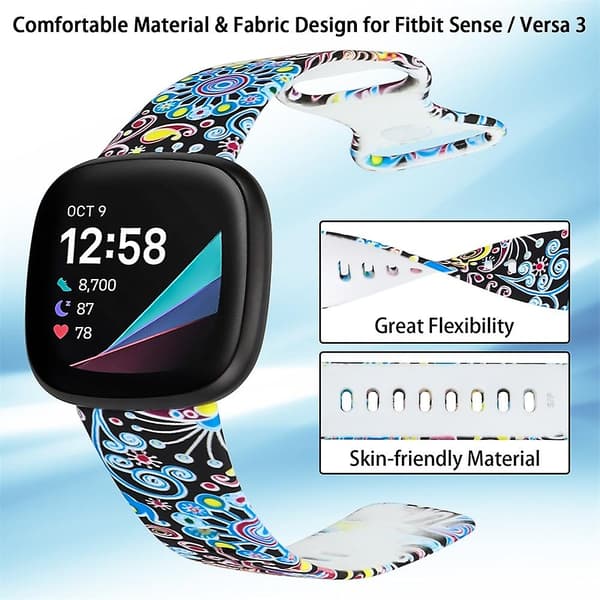 E E kompatibel med Fitbit Versa 3 Tryckt Klockarmband, Storlek:l