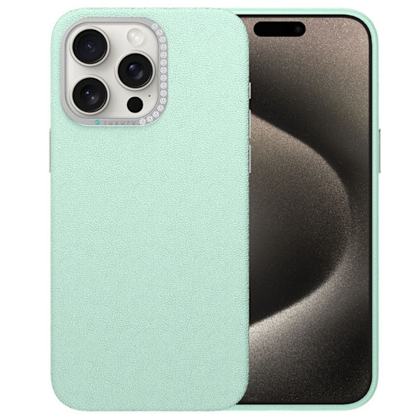 Etui til iPhone 16plus Lyseblå Diamant linse Almindelig lædertekstur klassisk