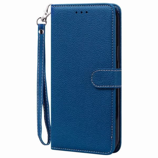 Kotelo iPhone 14plus 6.7 Navy Pebbled Plain -lompakolle, jossa korttipidike