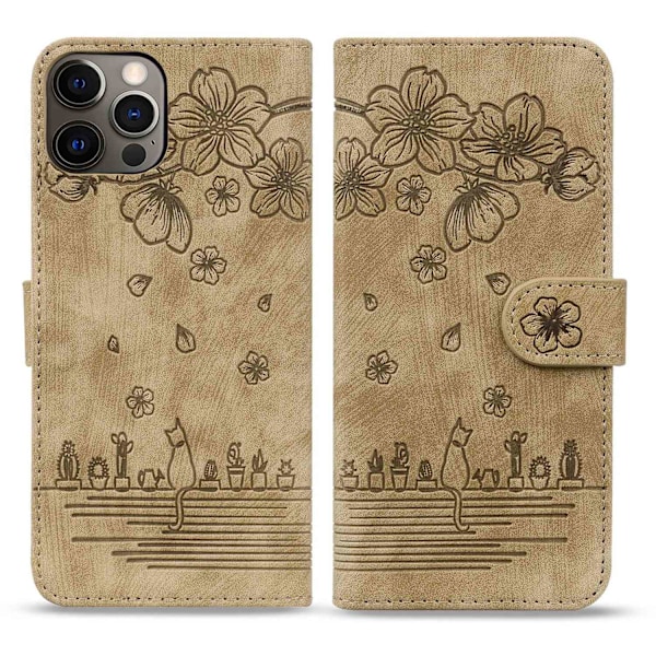 Etui til iPhone 14 Plus brun Flip 3D preget lommebok med kortholder