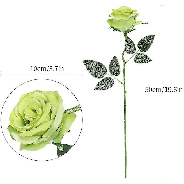 Kunstige Silke Rose Blomster Enkelt Stilk Realistisk Falsk Rose For Bryllupsbukett Blomst, 10stk (blå) green
