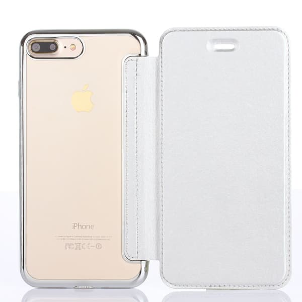 Etui til iPhone 14pro sølv Flip Elektroplettering Transparent Wallet med Kortholder