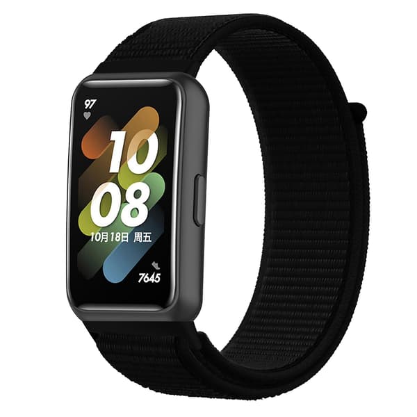 Mørk Sort Mørk Sort Nylon Loop Spænde Urrem kompatibel med Huawei Band 7