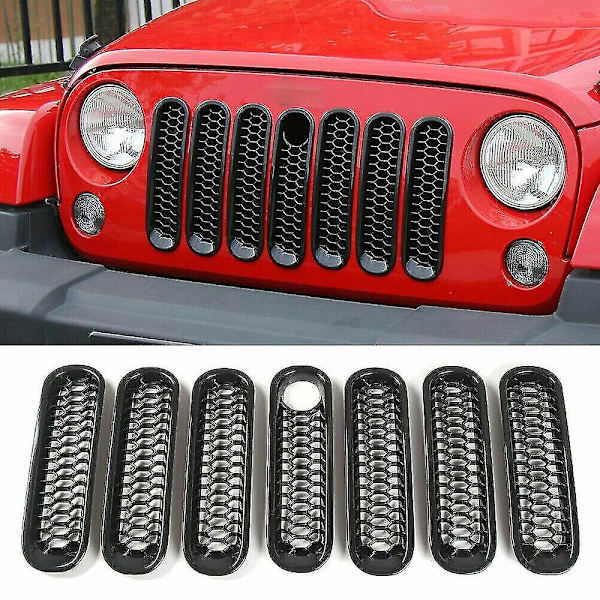 Nytt Grill Mesh Inserts Kit Clip-in med låshål kompatibel med Wrangler Jk 2007-17