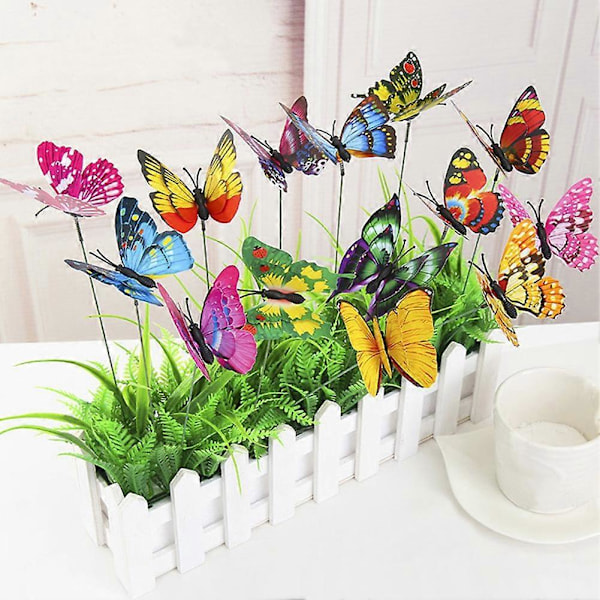 10/20/50 stk. Kunstig sommerfugl innstikksstang hagedekor DIY blomsteroppsats 4cm  50pcs