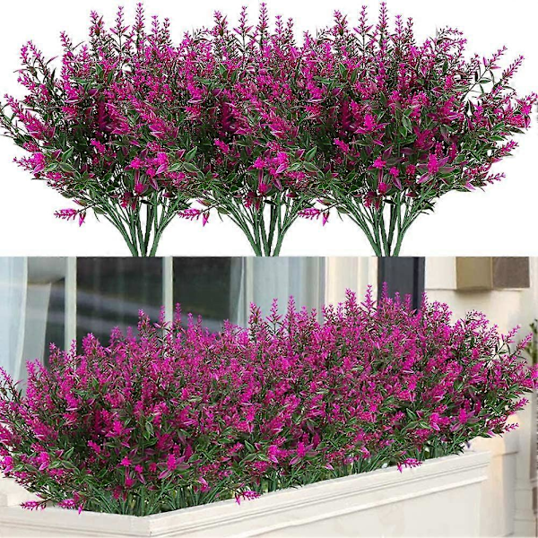 8 Bunter Kunstig Lavendel Falske Blomster UV-bestandige Busker, Falsk Plast Fuchsia 8