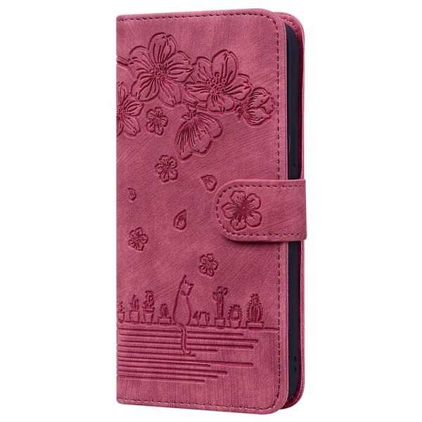 Etui til iPhone 15Pro Claret Comic Sakura Kat 3D Præget Flip Fuld-krop