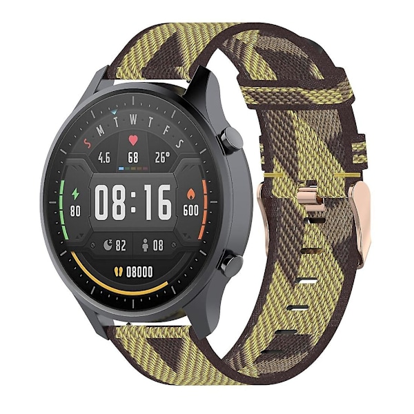 Gul Gul Stribet Vævet Nylon Urrem Kompatibel med Xiaomi Mi Watch Color, Garmin Vivoactive 4