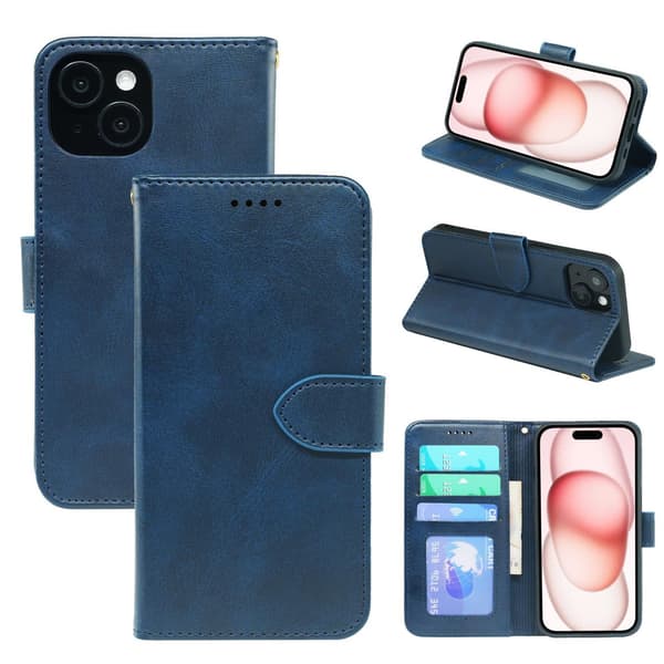 Etui til iPhone iPhone 14 Pro Max 6.7 blått magnetisk skinn fotoramme