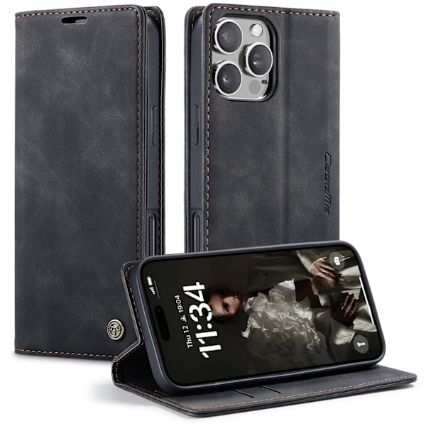 Etui til iPhone 16 Plus sort Wallet med kortholder Flip