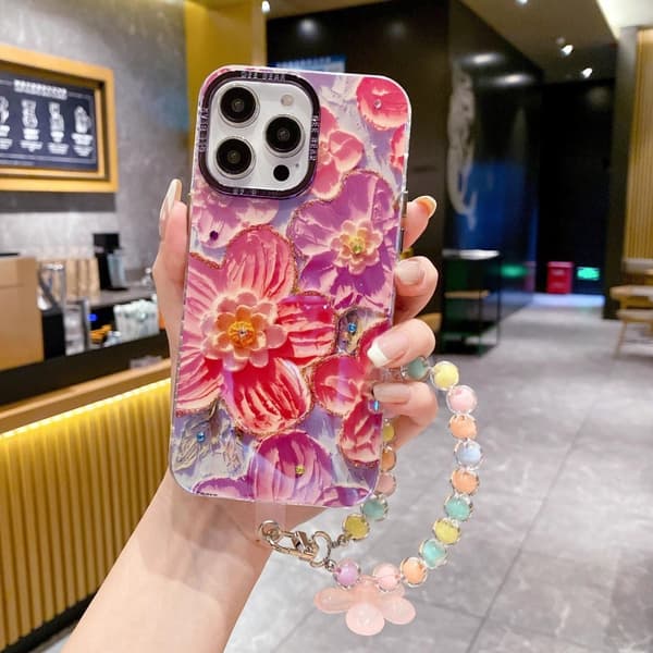 Etui til iPhone 14 Plus med rhinstensdetaljer, pink lilla Noz31765