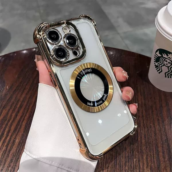 Kotelo iPhone 15 Pro Max Electroplated Clear Magnetic Clear Gold
