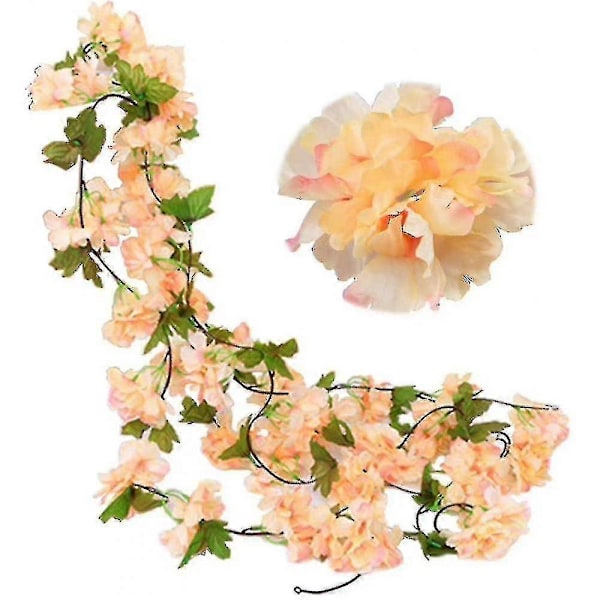 Hhcx-2 Pack Falsk Körsbärsranka Blommor Växt Konstgjord Murgröna Hängande Grönt Blad Sidenkrans Bröllopskonst