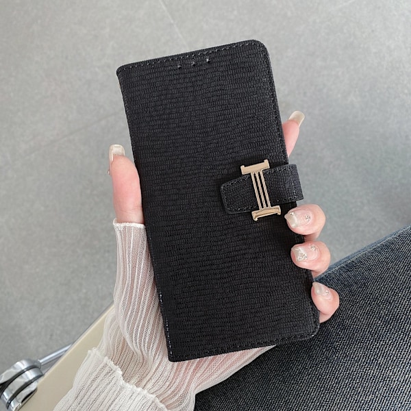 Fodral för iPhone 16 Plus svart Crossbody spänne Flip